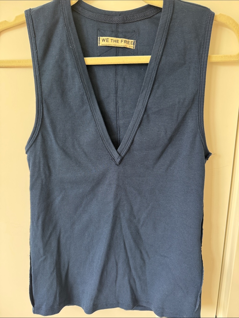 We The Free Ribbed Deep V-Neck Tank in Slate Blue